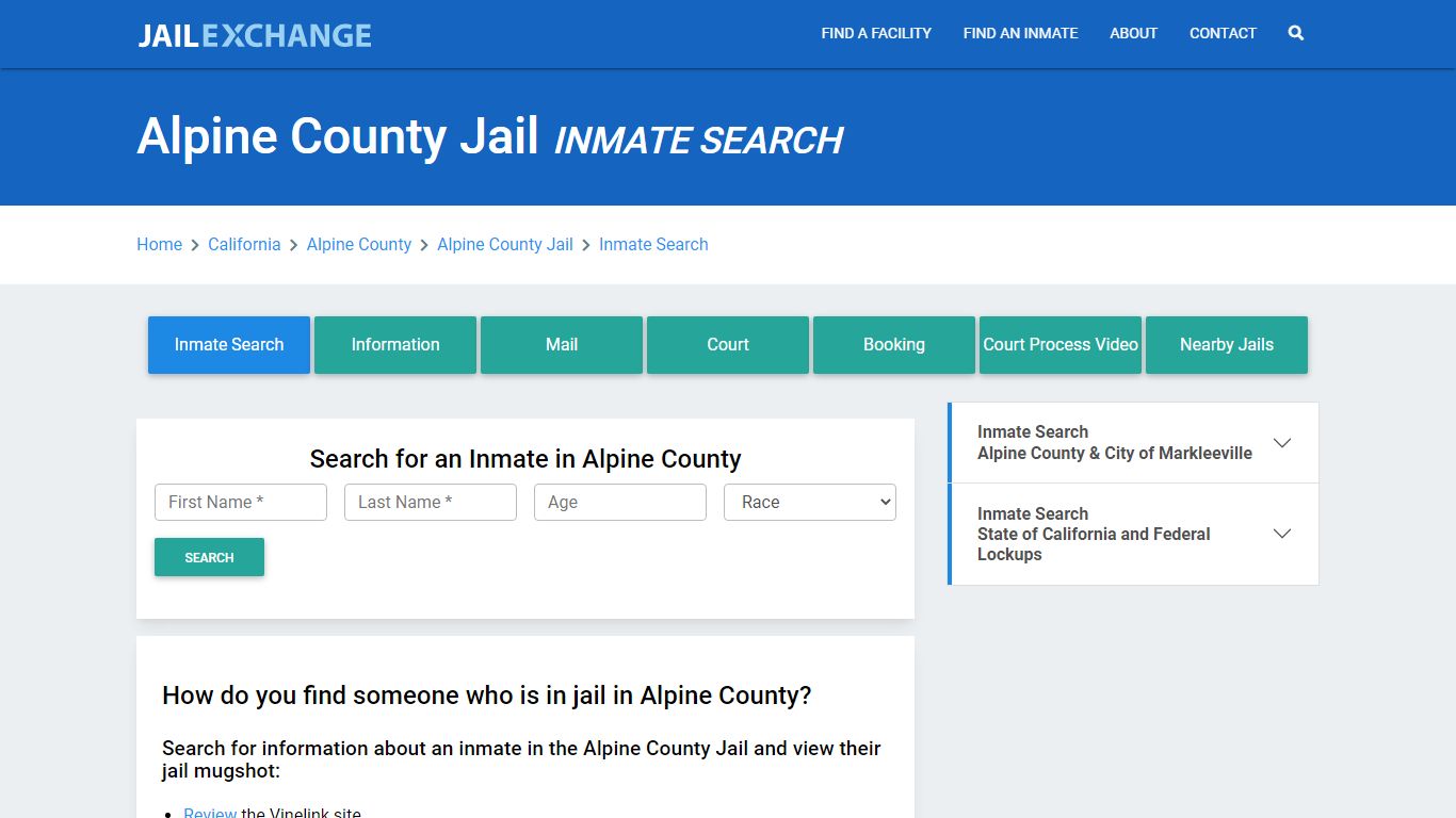 Alpine County Jail, CA Inmate Search: Roster & Mugshots