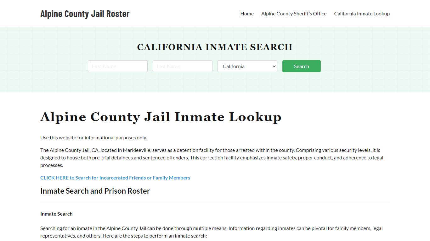 Alpine County Jail Roster Lookup, CA, Inmate Search