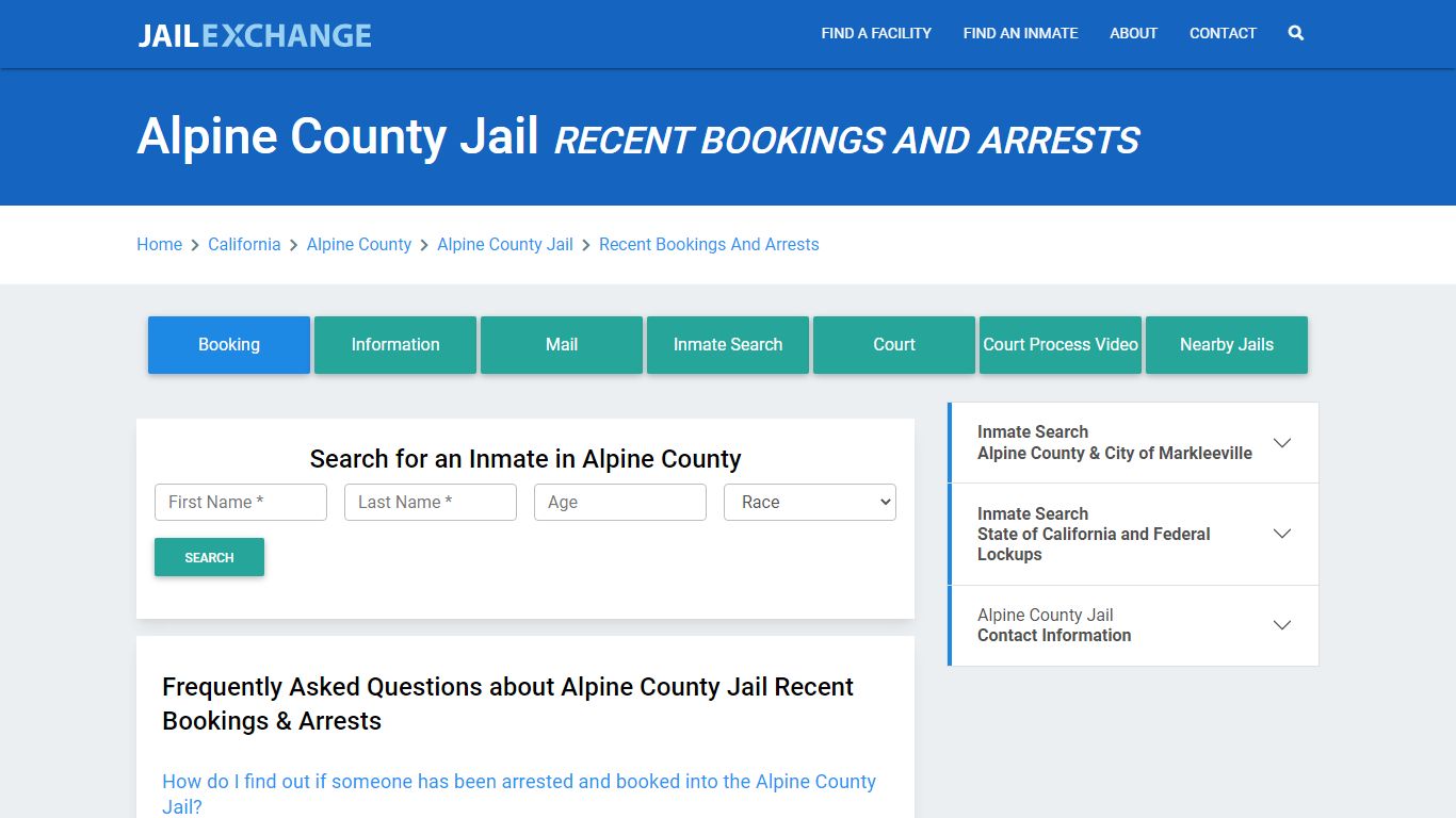 Alpine County Jail Recent Bookings And Arrests - Jail Exchange