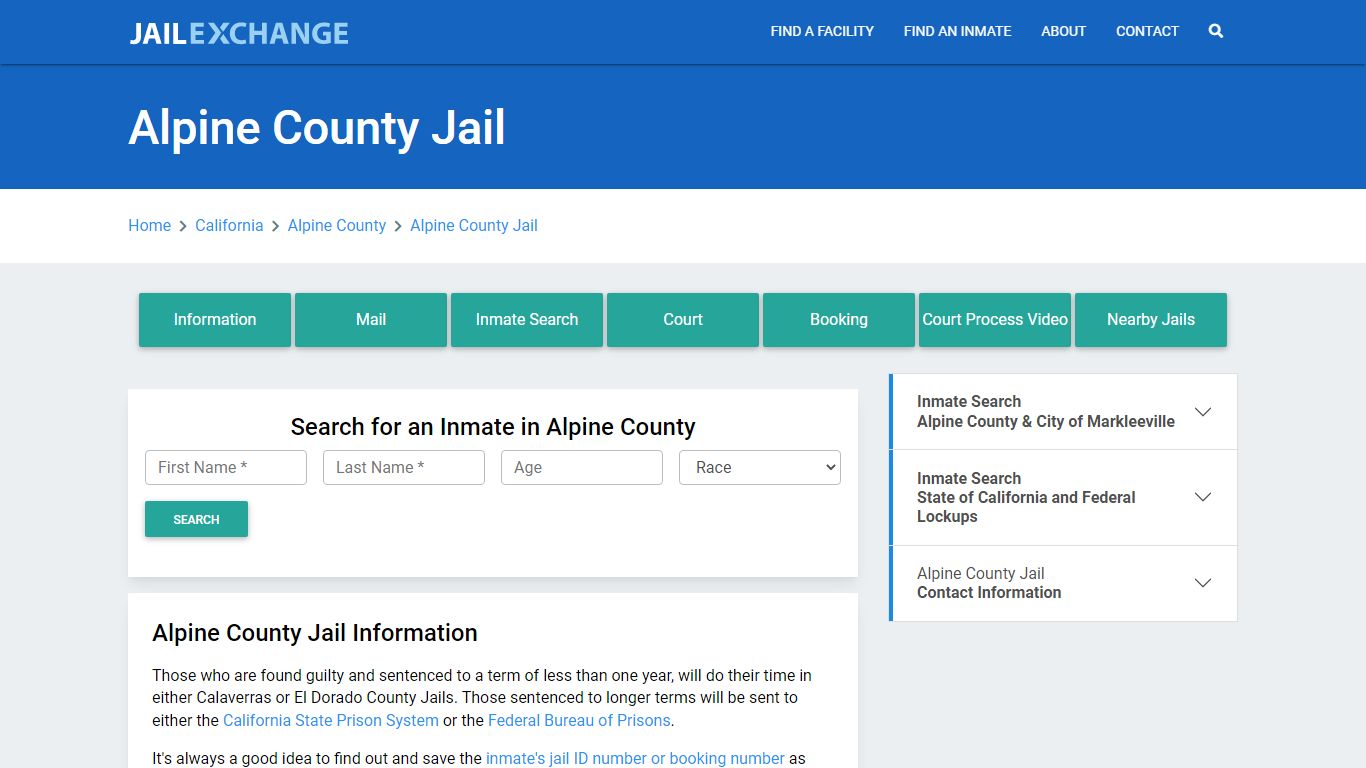 Alpine County Jail Roster Lookup, CA, Inmate Search