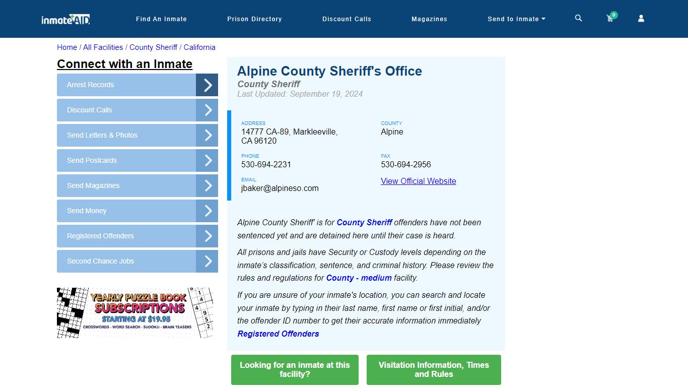 Alpine County Sheriff's Office - InmateAid